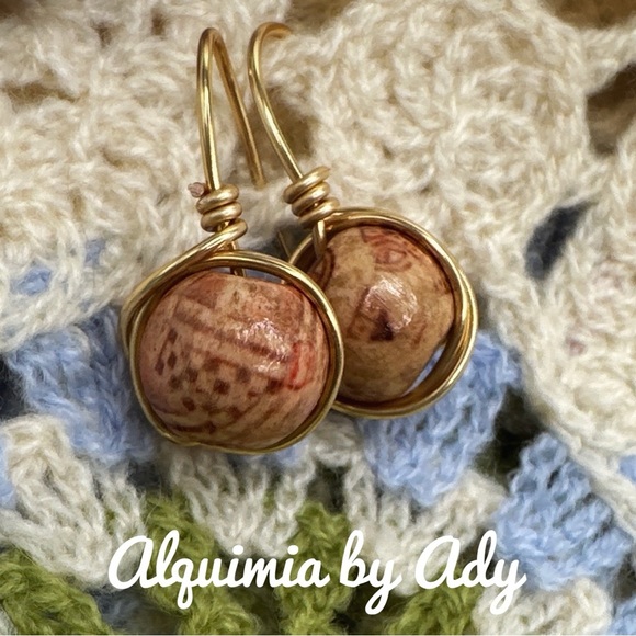 Alquimia Gold and Brown Circular Earrings with Bezel Setting - Picture 1 of 1
